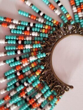 LEE ANGEL Multi-Color Fringe Glass Sea-bead Necklace and Earrings Set